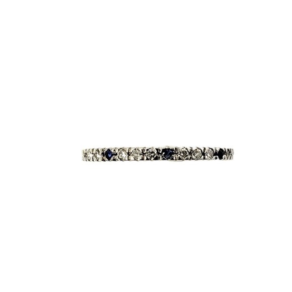 14 Karat White Gold Diamond and Blue Faceted Stone Band 5.25-5.5 #17273